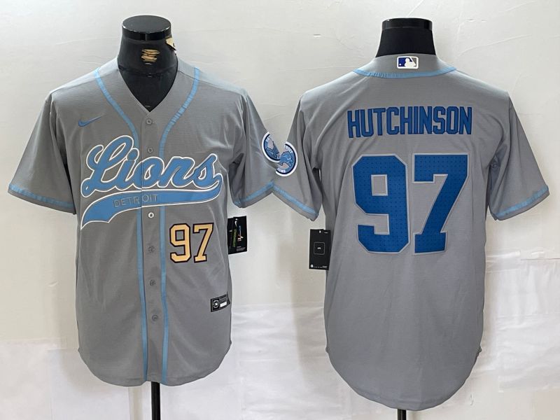 Men Detroit Lions #97 Hutchinson Grey Joint Name 2024 Nike Limited NFL Jersey style 2